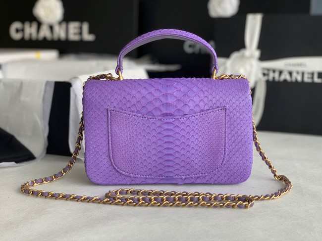 Chanel Snake skin mini flap bag with top handle AS2431 purple