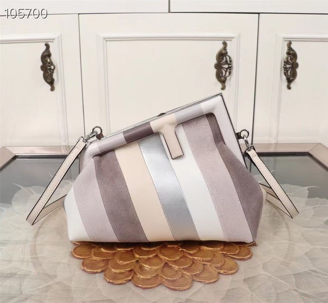 Fendi First Small Leather bag with silver and light brown inlay 8BP129A