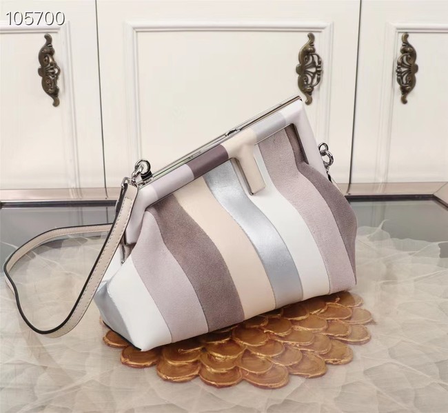 Fendi First Small Leather bag with silver and light brown inlay 8BP129A