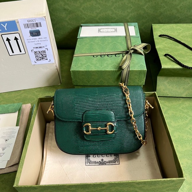 Gucci Horsebit 1955 lizard mini bag 675801 green