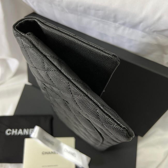 Chanel Clutch Bag Black Caviar Leather 7013 Gold