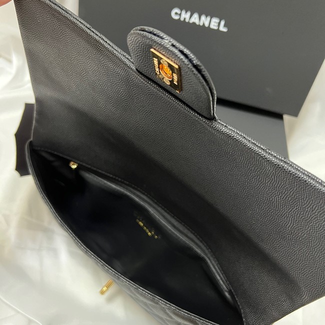 Chanel Clutch Bag Black Caviar Leather 7013 Gold