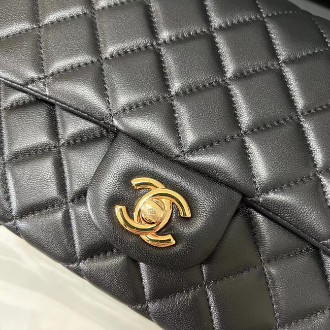 Chanel Clutch Bag Black Sheepskin Leather 7013 Gold