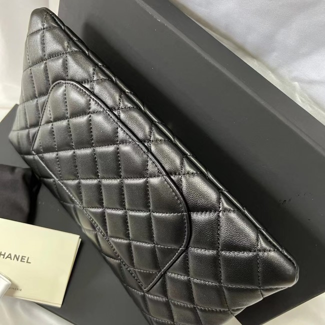 Chanel Clutch Bag Black Sheepskin Leather 7013 Gold