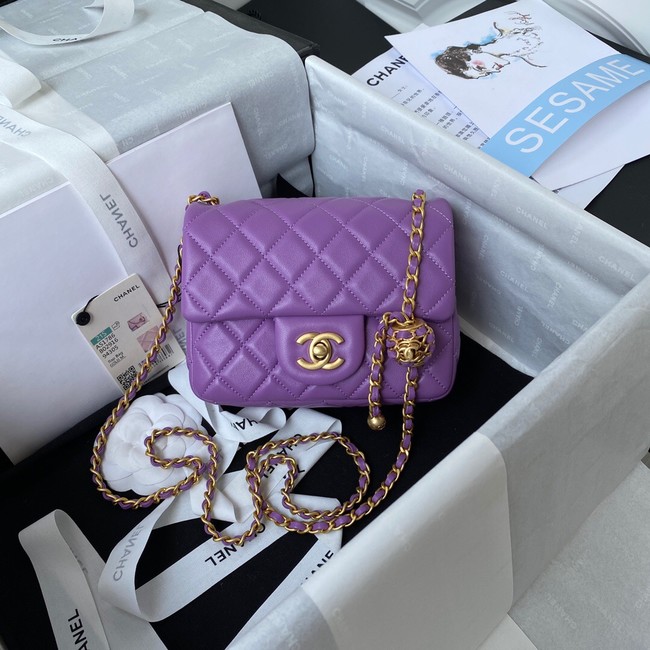 Chanel MINI Flap Bag Original Sheepskin Leather AS1786 purple