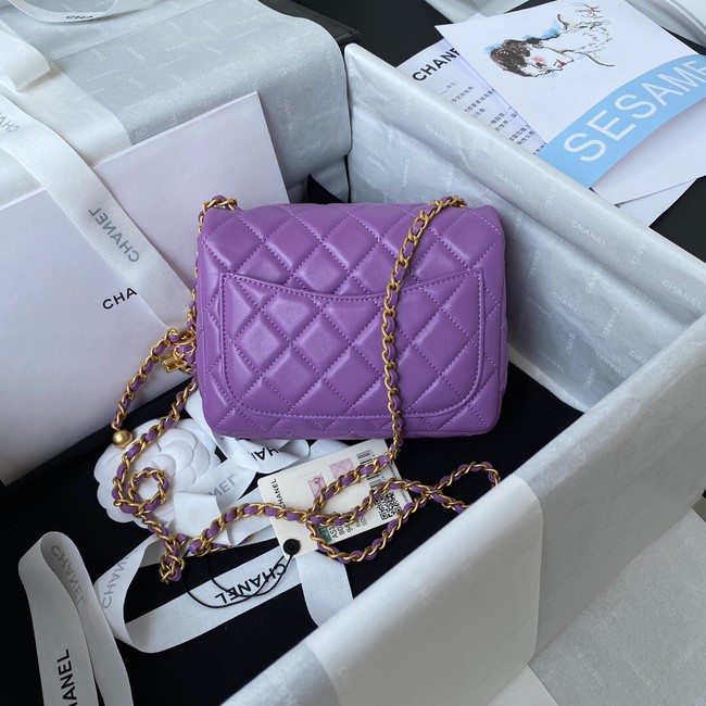 Chanel MINI Flap Bag Original Sheepskin Leather AS1786 purple