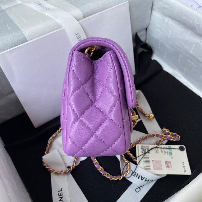 Chanel MINI Flap Bag Original Sheepskin Leather AS1786 purple