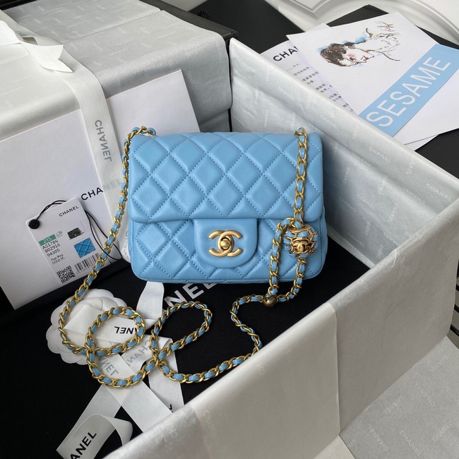 Chanel MINI Flap Bag Original Sheepskin Leather AS1786 sky blue