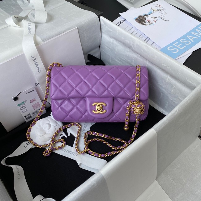 Chanel small Flap Bag Original Sheepskin Leather AS1787 purple