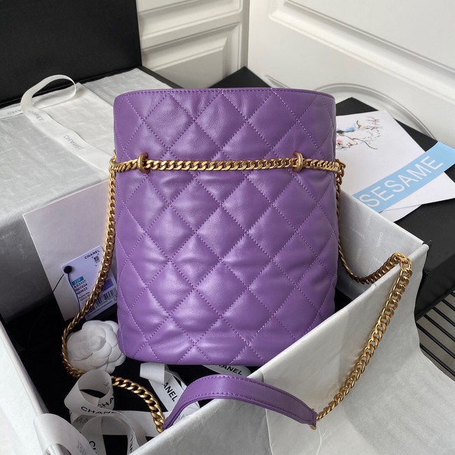 Chanel Drawstring Bag & Gold Metal AS3117 purple