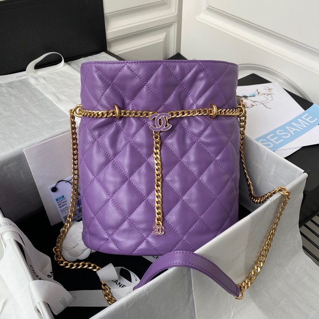 Chanel Drawstring Bag & Gold Metal AS3117 purple