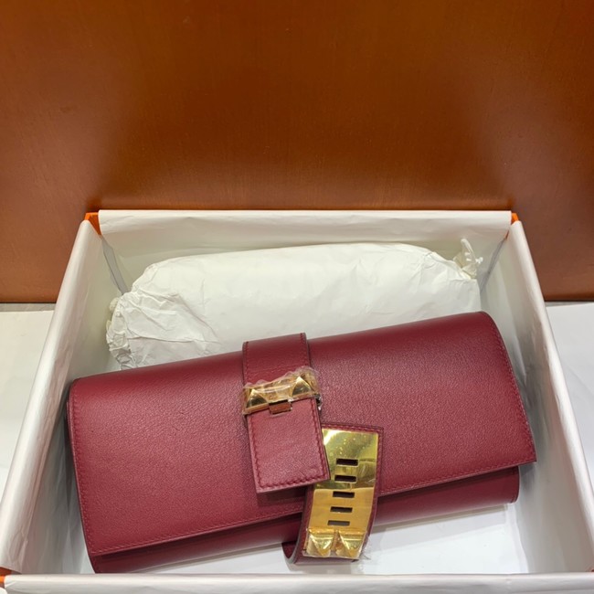 Hermes H Medor swift Leather Clutch 37566 Burgundy&gold hardware