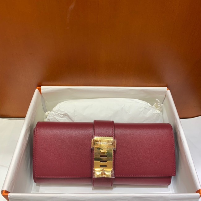 Hermes H Medor swift Leather Clutch 37566 Burgundy&gold hardware