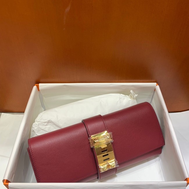 Hermes H Medor swift Leather Clutch 37566 Burgundy&gold hardware