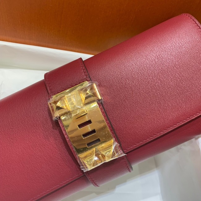 Hermes H Medor swift Leather Clutch 37566 Burgundy&gold hardware