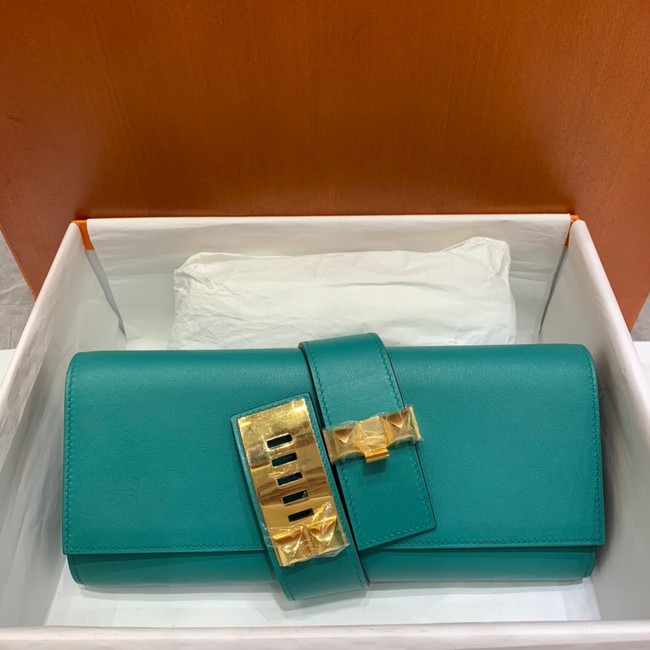 Hermes H Medor swift Leather Clutch 37566 Lake green&Gold hardware