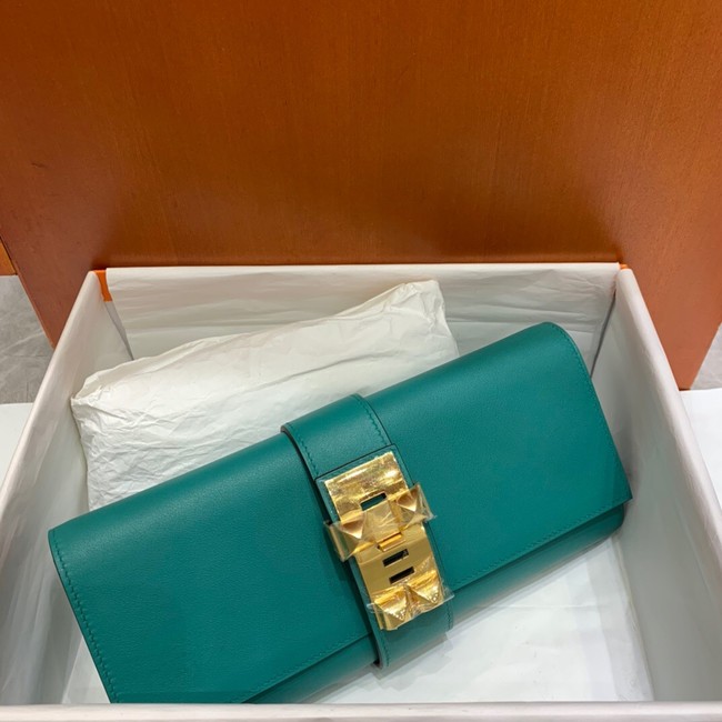 Hermes H Medor swift Leather Clutch 37566 Lake green&Gold hardware