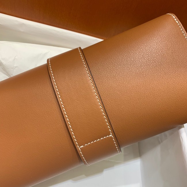 Hermes H Medor swift Leather Clutch 37566 brown&gold hardware