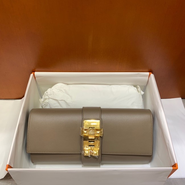 Hermes H Medor swift Leather Clutch 37566 gray&Gold hardware