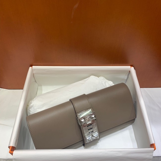 Hermes H Medor swift Leather Clutch 37566 gray&Silver hardware