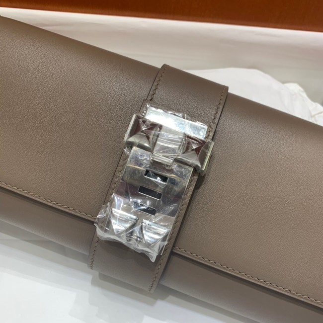 Hermes H Medor swift Leather Clutch 37566 gray&Silver hardware