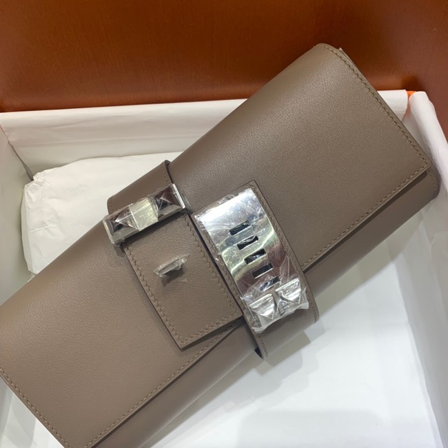 Hermes H Medor swift Leather Clutch 37566 gray&Silver hardware