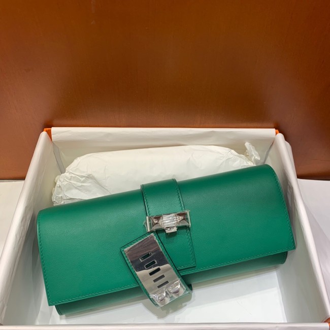 Hermes H Medor swift Leather Clutch 37566 green&Silver hardware