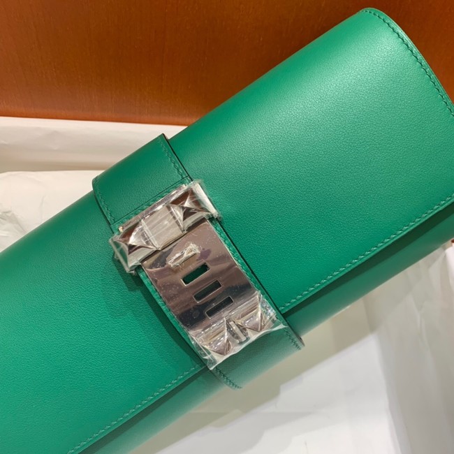 Hermes H Medor swift Leather Clutch 37566 green&Silver hardware