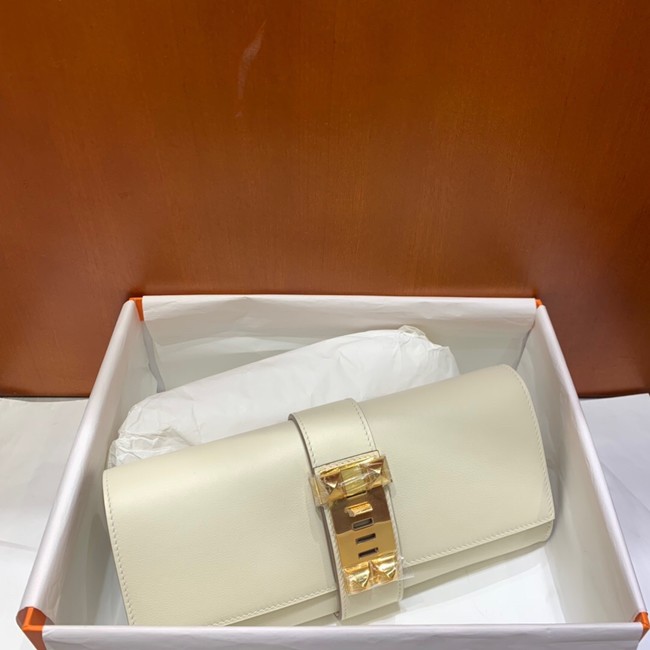 Hermes H Medor swift Leather Clutch 37566 white&Gold hardware