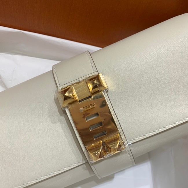 Hermes H Medor swift Leather Clutch 37566 white&Gold hardware