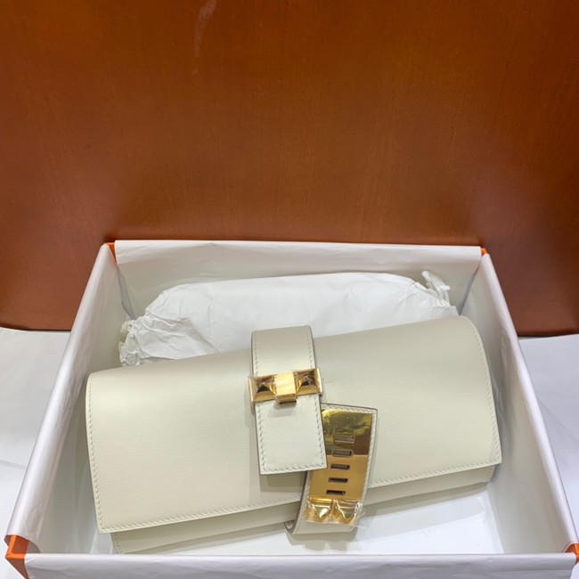 Hermes H Medor swift Leather Clutch 37566 white&Gold hardware