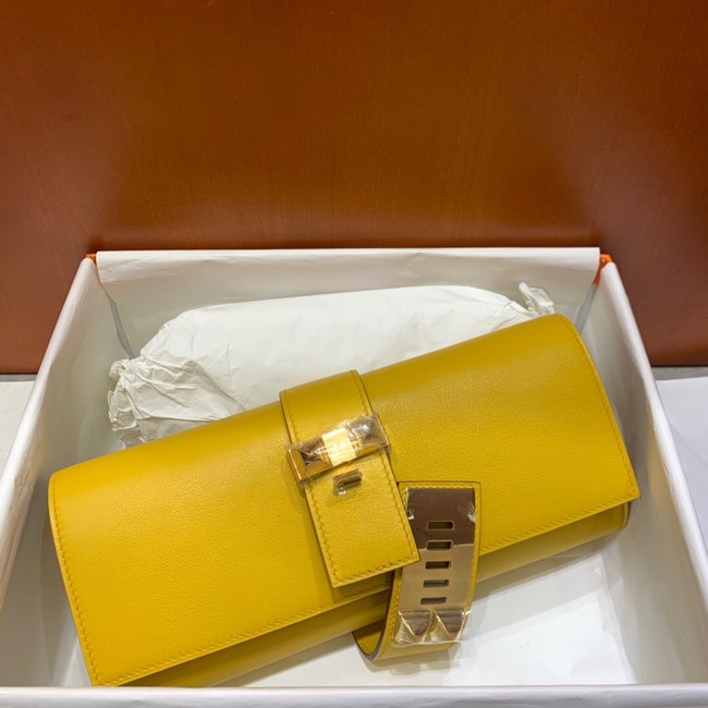 Hermes H Medor swift Leather Clutch 37566 yellow&Gold hardware