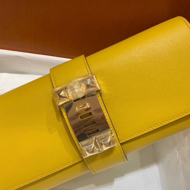 Hermes H Medor swift Leather Clutch 37566 yellow&Gold hardware