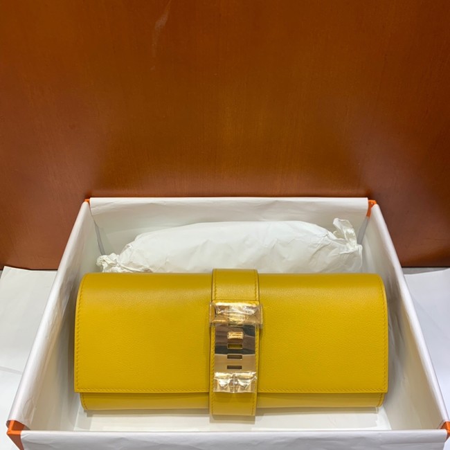 Hermes H Medor swift Leather Clutch 37566 yellow&Gold hardware