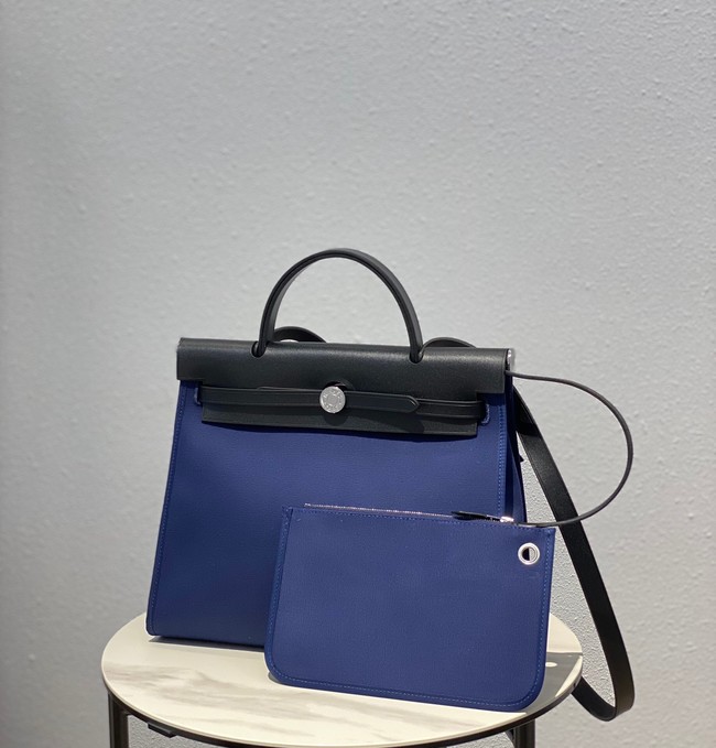 Hermes Herbag 31CM Original Canvas Leather & Calfskin 48887 blue&black