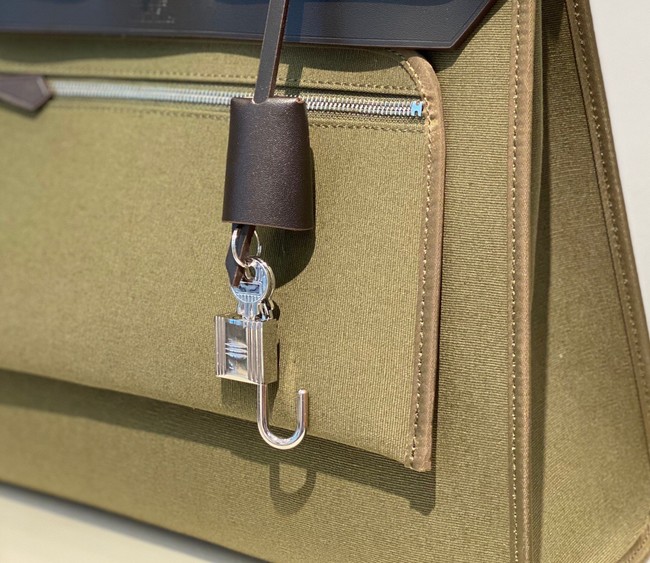 Hermes Herbag 31CM Original Canvas Leather & Calfskin 48887 green&brown