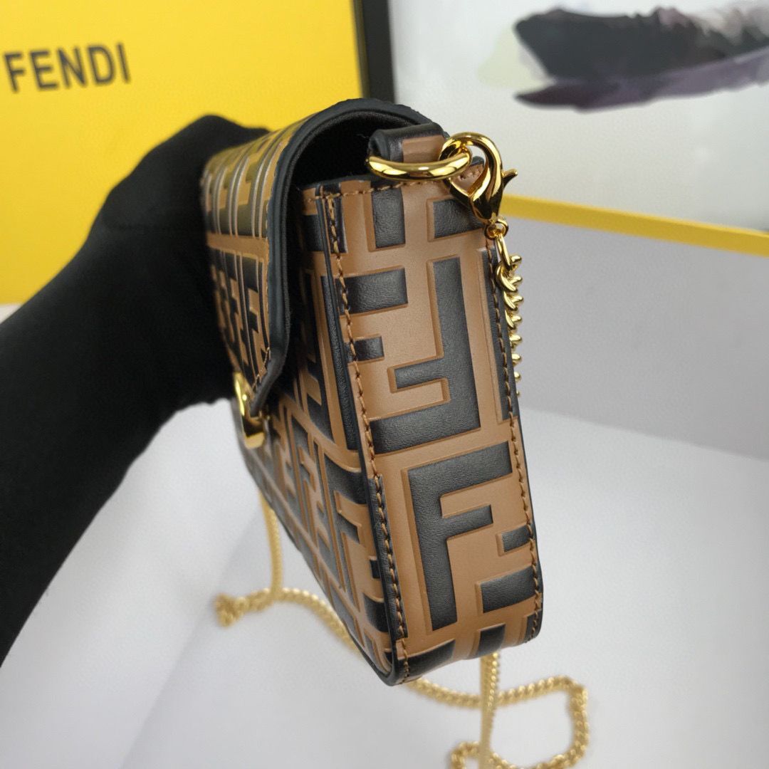 FENDI CHAIN FF Original Leather bag 8841 Brown