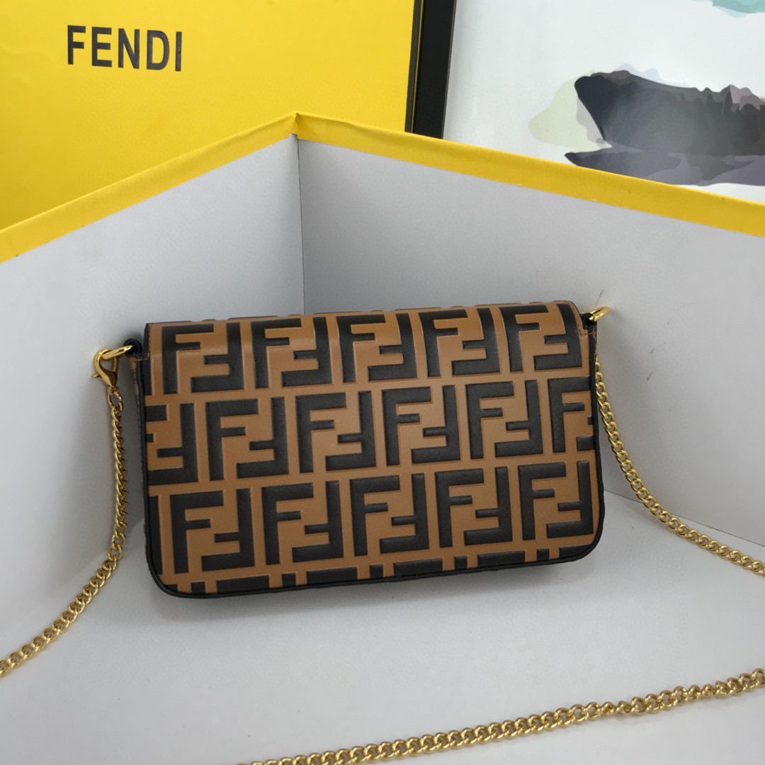 FENDI CHAIN FF Original Leather bag 8841 Brown