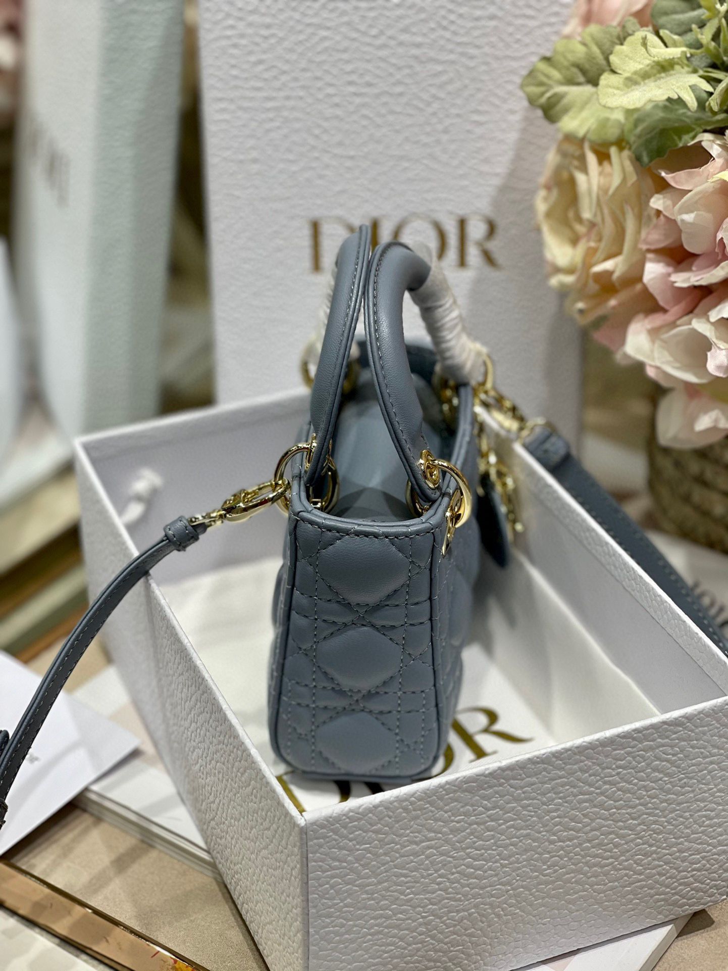 MICRO DIORAMOUR LADY DIOR BAG S08568 Gray & Gold-Tone Metal 