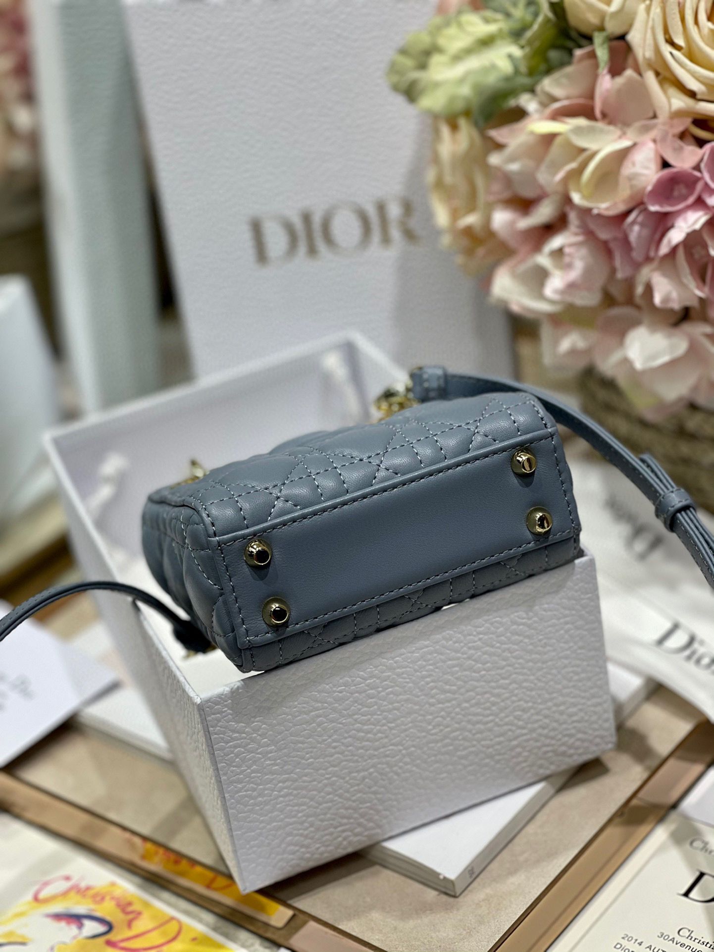 MICRO DIORAMOUR LADY DIOR BAG S08568 Gray & Gold-Tone Metal 