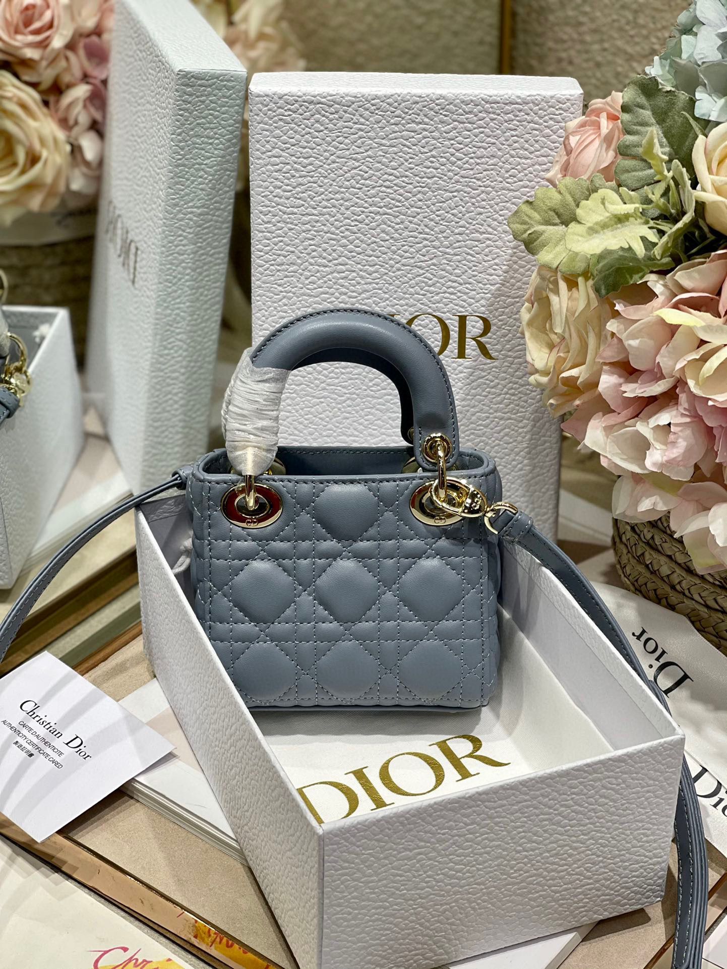 MICRO DIORAMOUR LADY DIOR BAG S08568 Gray & Gold-Tone Metal 