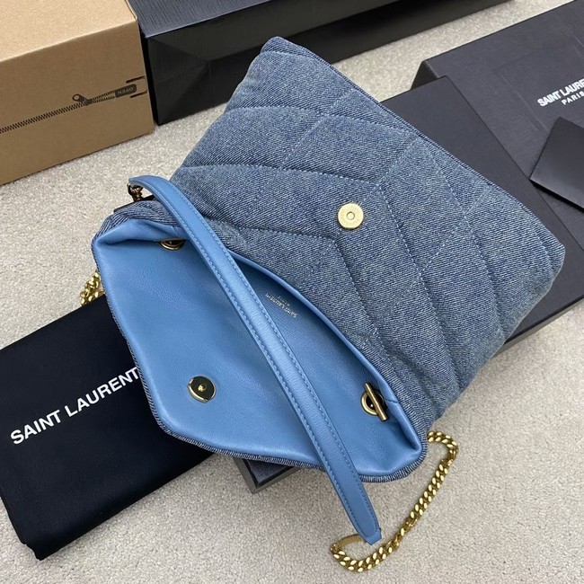 SAINT LAURENT PUFFER CHAIN BAG IN DENIM AND SMOOTH LEATHER 320333 BLUE