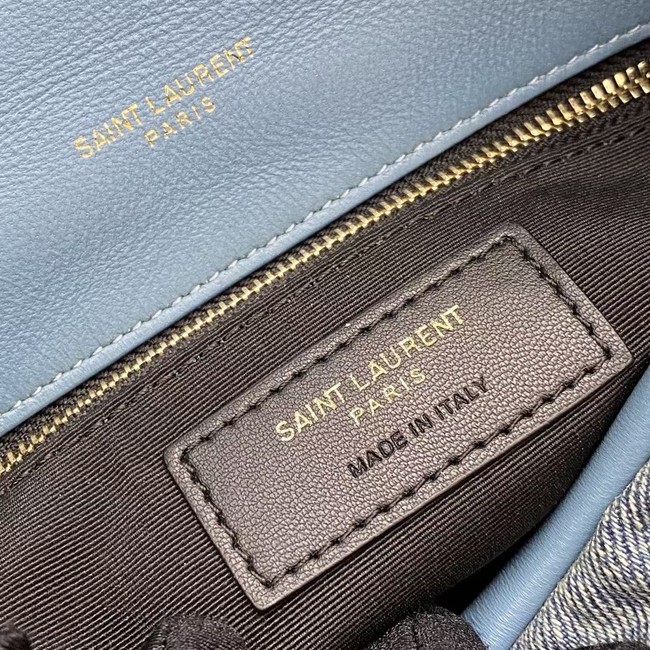 SAINT LAURENT PUFFER CHAIN BAG IN DENIM AND SMOOTH LEATHER 320333 BLUE