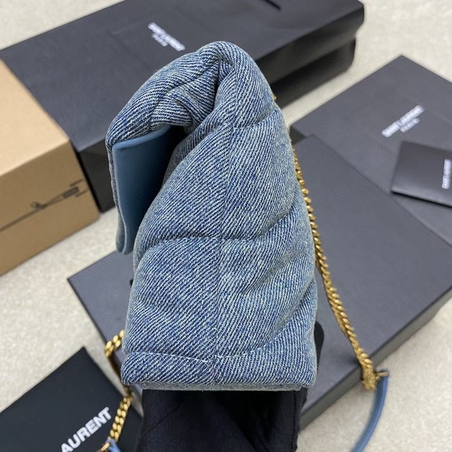 SAINT LAURENT PUFFER CHAIN BAG IN DENIM AND SMOOTH LEATHER 320333 BLUE