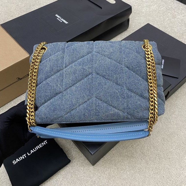 SAINT LAURENT PUFFER CHAIN BAG IN DENIM AND SMOOTH LEATHER 577476 BLUE