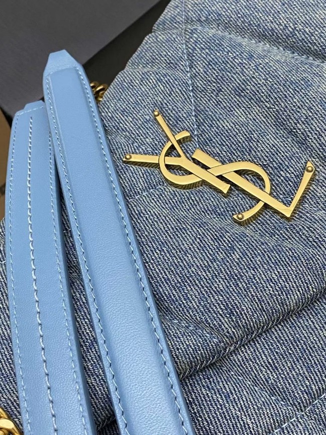 SAINT LAURENT PUFFER CHAIN BAG IN DENIM AND SMOOTH LEATHER 577476 BLUE