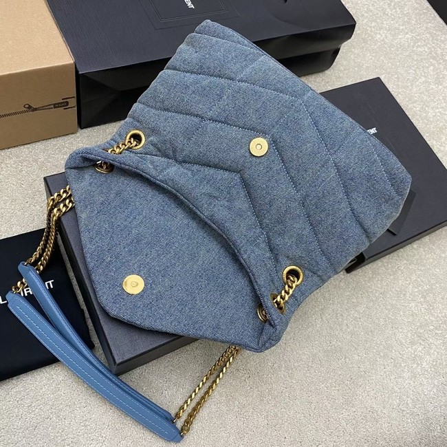 SAINT LAURENT PUFFER CHAIN BAG IN DENIM AND SMOOTH LEATHER 577476 BLUE