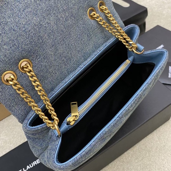SAINT LAURENT PUFFER SMALL CHAIN BAG IN DENIM AND SMOOTH LEATHER 392277 BLUE