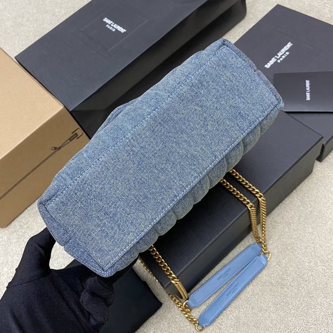 SAINT LAURENT PUFFER SMALL CHAIN BAG IN DENIM AND SMOOTH LEATHER 392277 BLUE