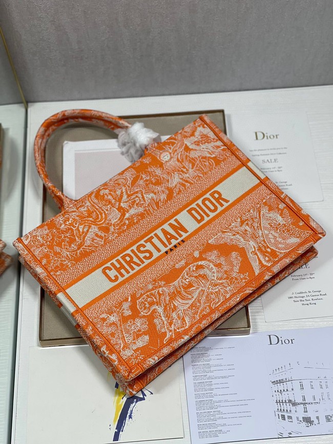 MEDIUM DIOR BOOK TOTE Fluorescent Orange Toile de Jouy Transparent Canvas M1296ZRVJ